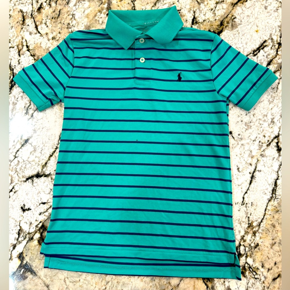Polo dri fit size youth 6. Green and navy.